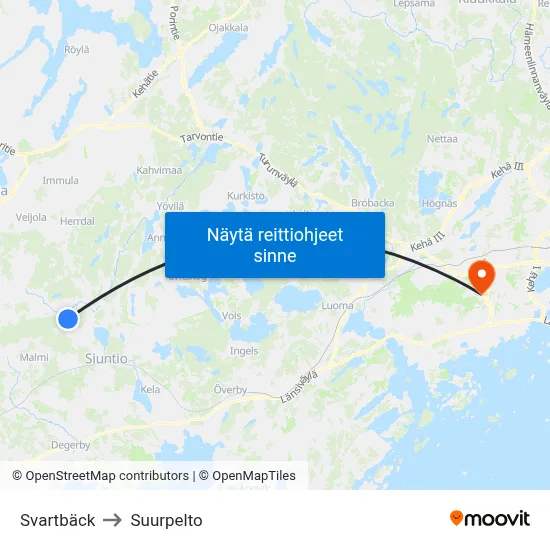 Svartbäck to Suurpelto map