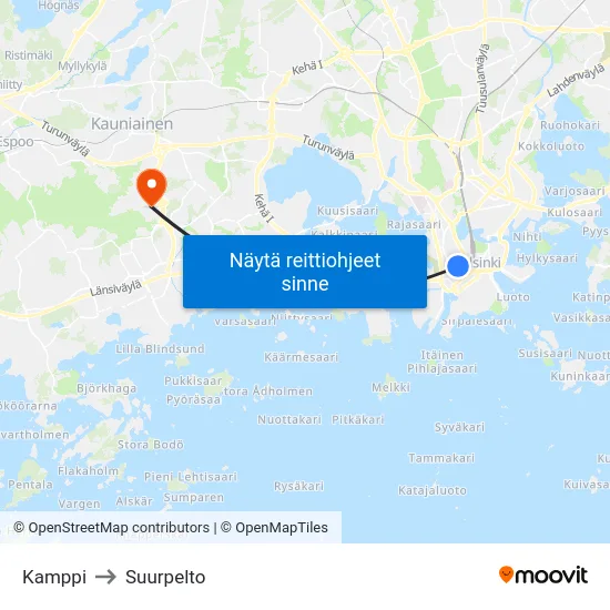 Kamppi to Suurpelto map