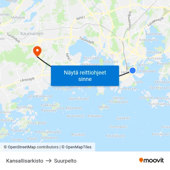 Kansallisarkisto to Suurpelto map