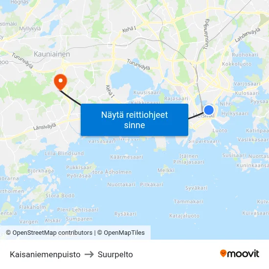 Kaisaniemenpuisto to Suurpelto map