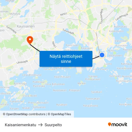 Kaisaniemenkatu to Suurpelto map