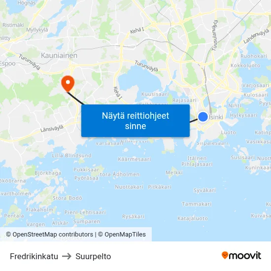 Fredrikinkatu to Suurpelto map