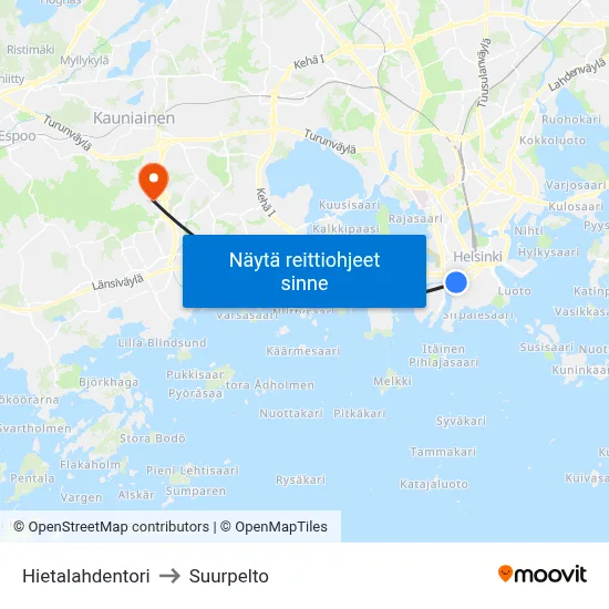 Hietalahdentori to Suurpelto map