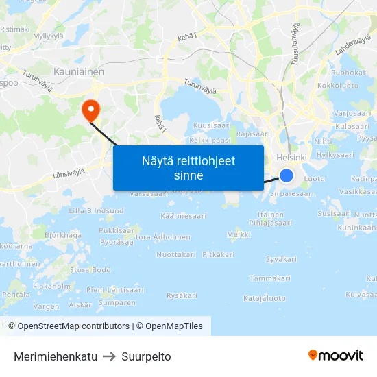 Merimiehenkatu to Suurpelto map