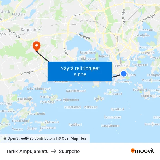 Tarkk´Ampujankatu to Suurpelto map