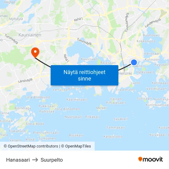 Hanasaari to Suurpelto map