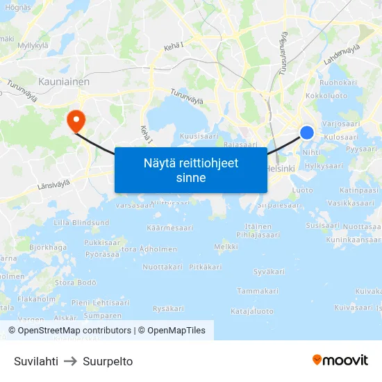 Suvilahti to Suurpelto map