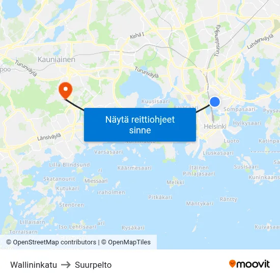 Wallininkatu to Suurpelto map