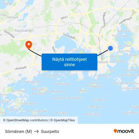 Sörnäinen (M) to Suurpelto map