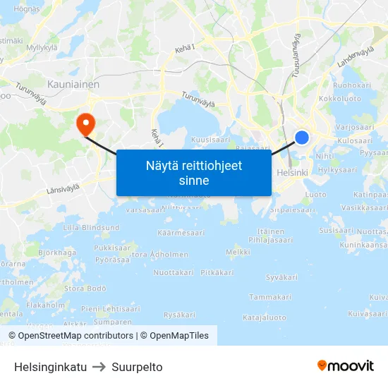 Helsinginkatu to Suurpelto map