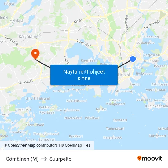 Sörnäinen (M) to Suurpelto map