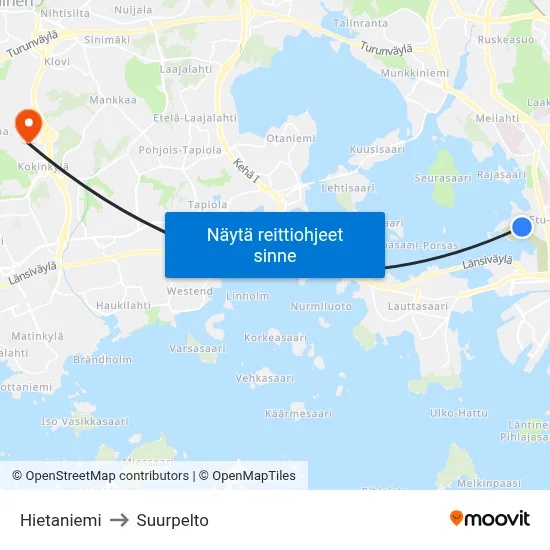 Hietaniemi to Suurpelto map