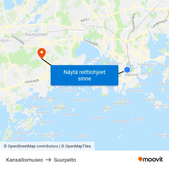 Kansallismuseo to Suurpelto map