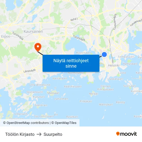 Töölön Kirjasto to Suurpelto map