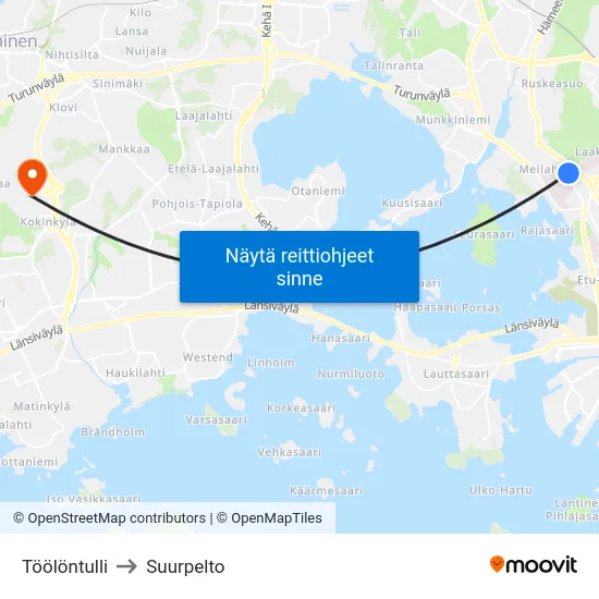 Töölöntulli to Suurpelto map