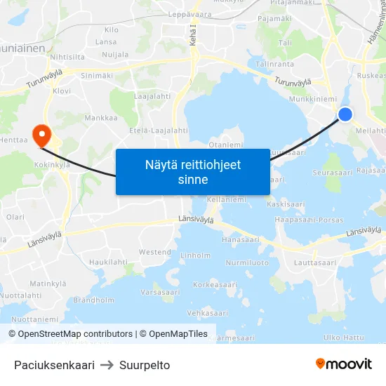 Paciuksenkaari to Suurpelto map