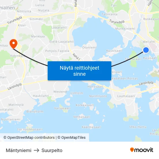 Mäntyniemi to Suurpelto map