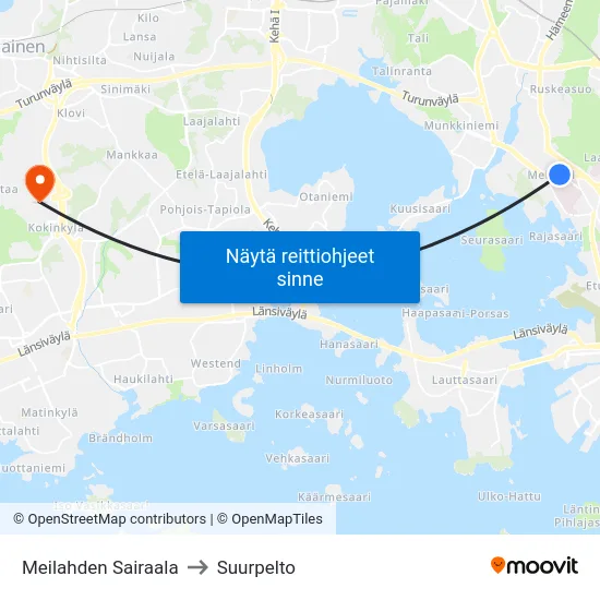 Meilahden Sairaala to Suurpelto map