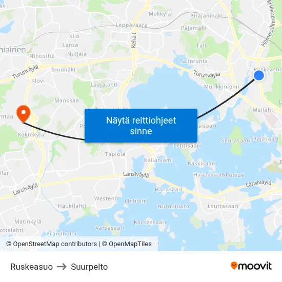 Ruskeasuo to Suurpelto map