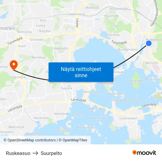 Ruskeasuo to Suurpelto map