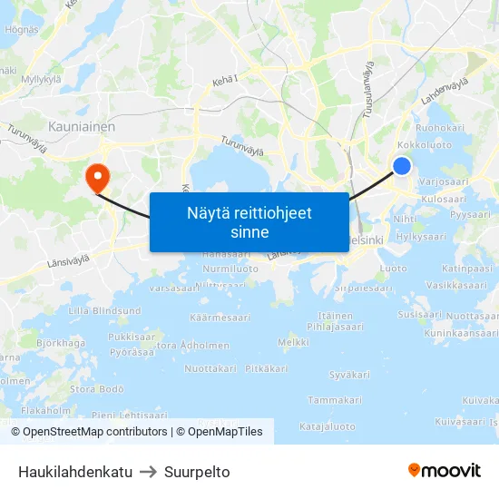 Haukilahdenkatu to Suurpelto map