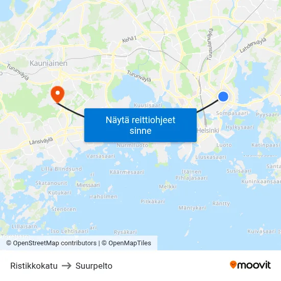 Ristikkokatu to Suurpelto map