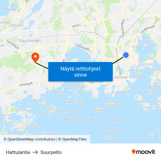 Hattulantie to Suurpelto map