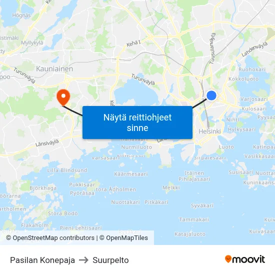 Pasilan Konepaja to Suurpelto map