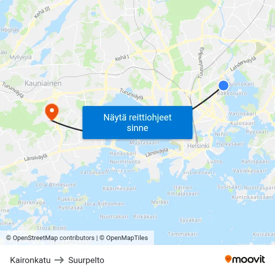 Kaironkatu to Suurpelto map