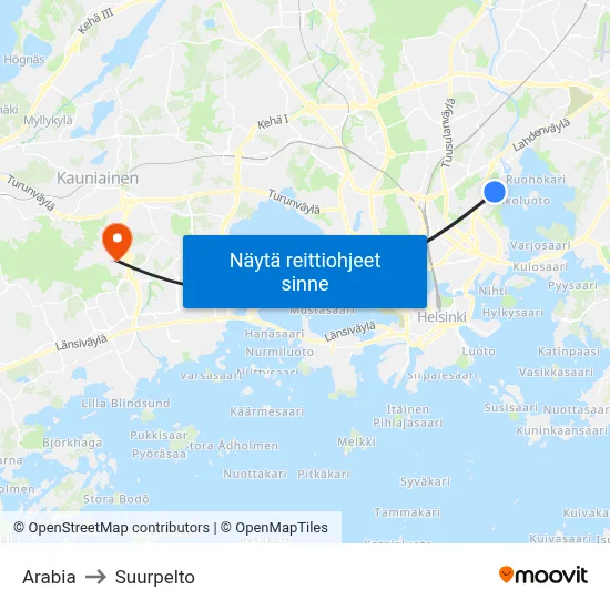 Arabia to Suurpelto map