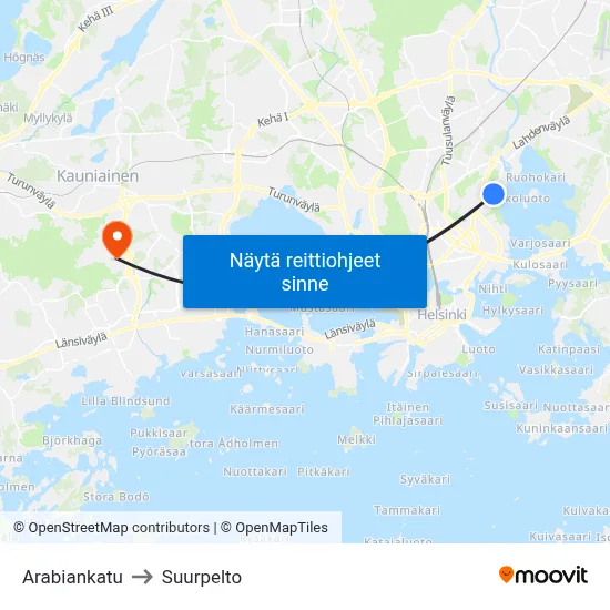 Arabiankatu to Suurpelto map