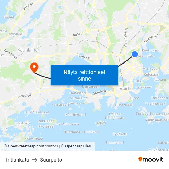 Intiankatu to Suurpelto map