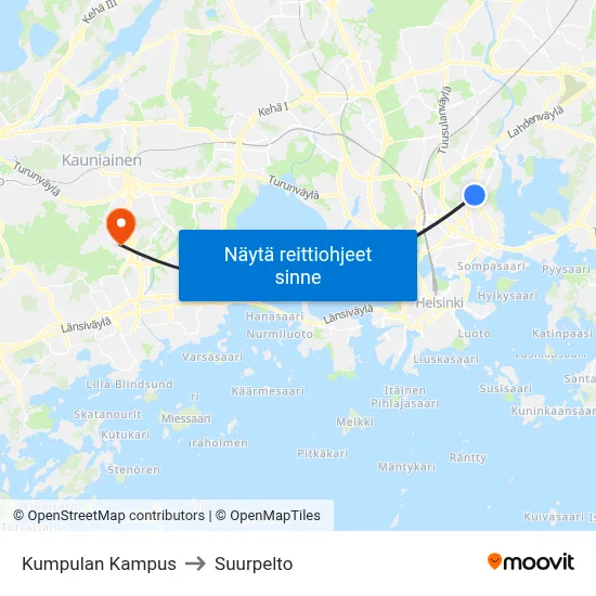 Kumpulan Kampus to Suurpelto map