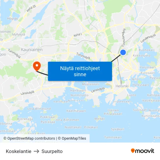 Koskelantie to Suurpelto map