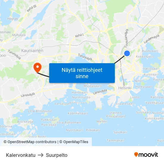 Kalervonkatu to Suurpelto map