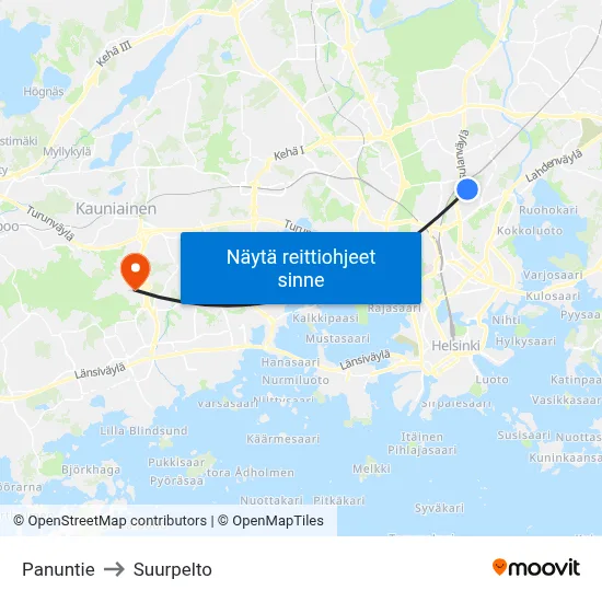 Panuntie to Suurpelto map