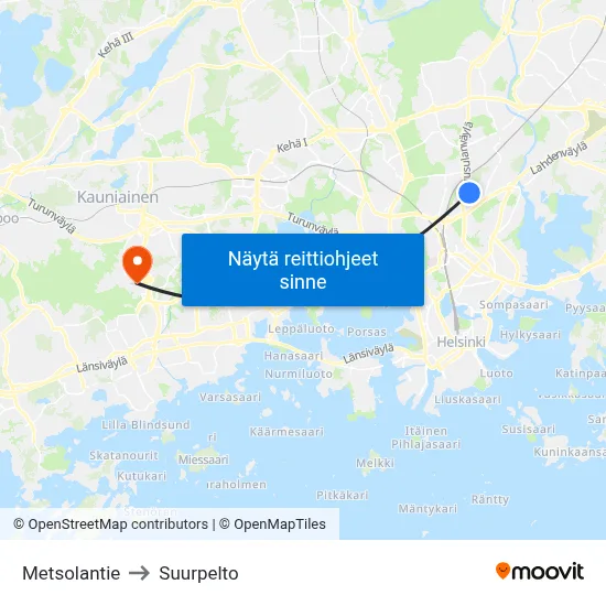 Metsolantie to Suurpelto map