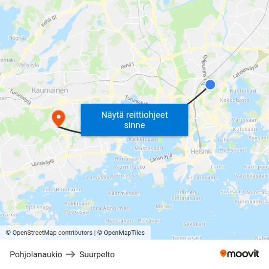 Pohjolanaukio to Suurpelto map