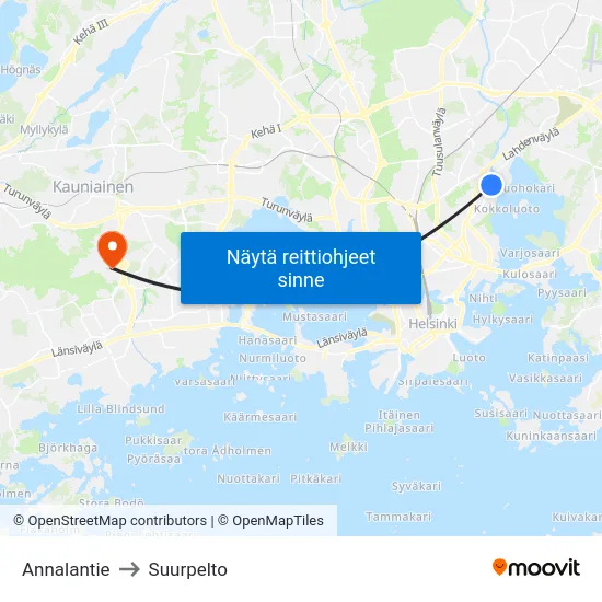 Annalantie to Suurpelto map