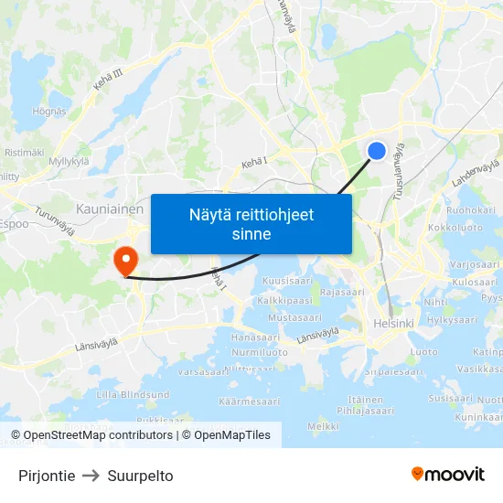 Pirjontie to Suurpelto map