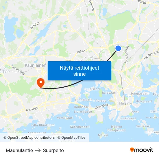 Maunulantie to Suurpelto map