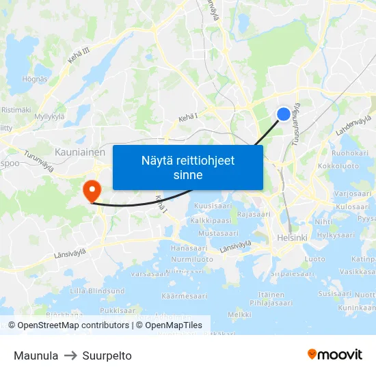 Maunula to Suurpelto map