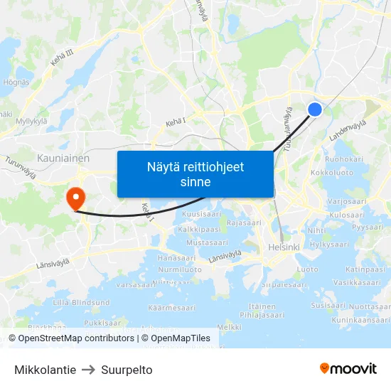 Mikkolantie to Suurpelto map