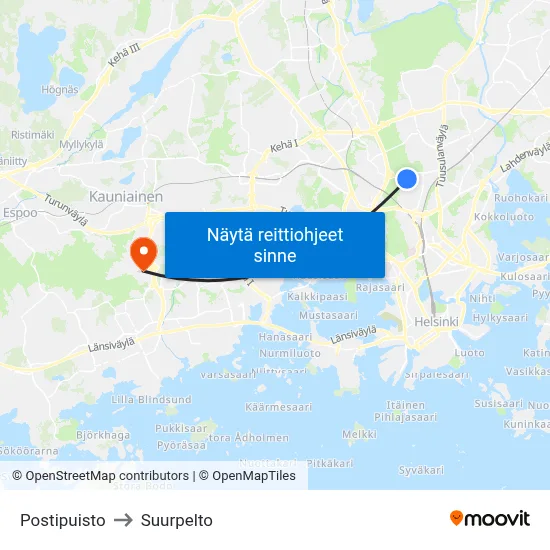 Postipuisto to Suurpelto map