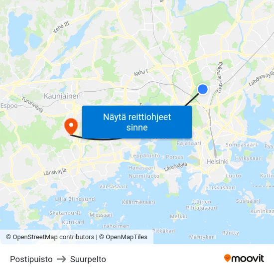 Postipuisto to Suurpelto map