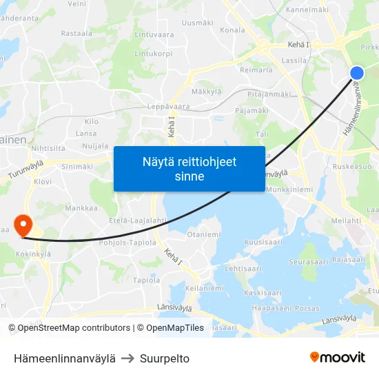 Hämeenlinnanväylä to Suurpelto map