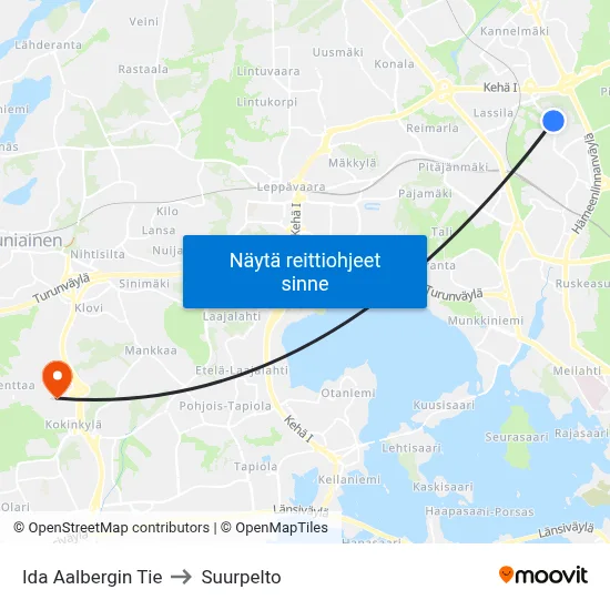 Ida Aalbergin Tie to Suurpelto map