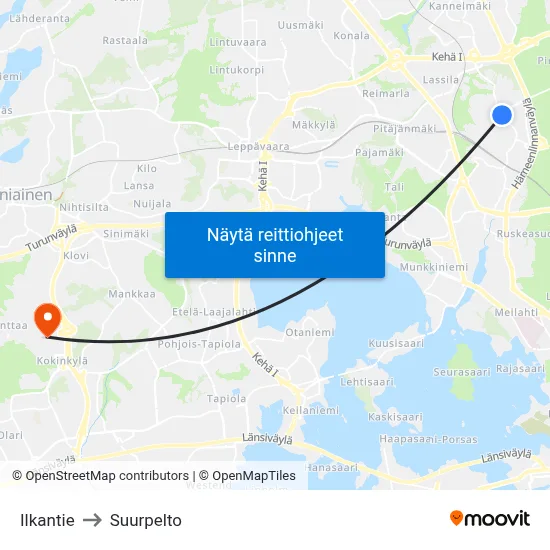 Ilkantie to Suurpelto map