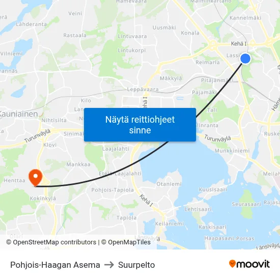 Pohjois-Haagan Asema to Suurpelto map