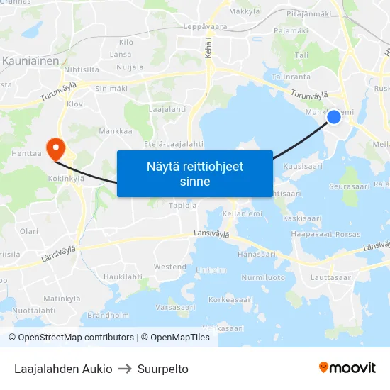 Laajalahden Aukio to Suurpelto map